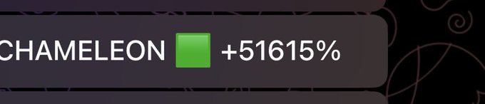 The image shows a price ticker for "CHAMELEON" with a massive gain of +51615%, displayed next to a green price bar, illustrating the meme coin's extreme pump highlighted by the post's question "Who is pumping."