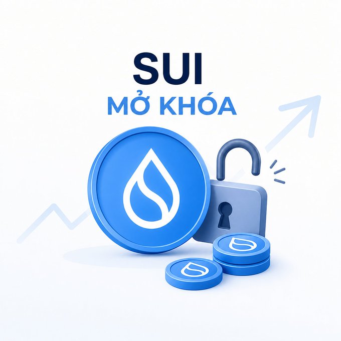 A graphic showing the blue SUI cryptocurrency logo with a padlock icon and the Vietnamese text 'MỞ KHÓA'.