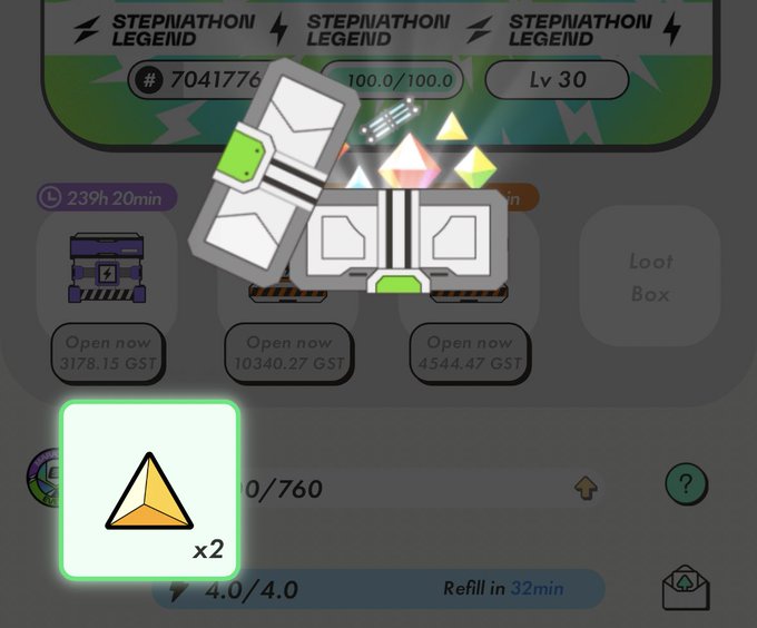 xtra, step, legend, and lv30 are displayed on a green background with white text.