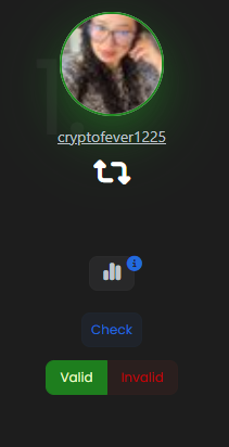 The image features a person's profile picture with a green circle containing a white text label that reads "cryptofever1225". The background of the image is black, which contrasts with the green circle and makes the text stand out. There are two buttons in the image - one labeled "Vald" and another labeled "invaid", both of which have a red color. These buttons could be used to interact with the post or provide information about the giveaway.