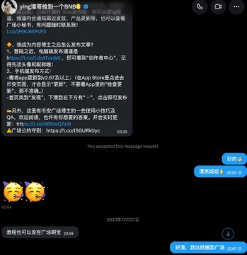 The image shows a message conversation between two people, with one person's name being "Ying" and another person's name being "BNB". The text of their conversation includes information about an app store called App Store and a link to the app store page. Both individuals are using Chinese characters in their messages, which is consistent with the context provided by the post.