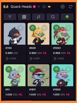 The image shows a list of six different cartoon duck characters, each with unique appearances and accessories such as hats or masks. The characters are displayed against a black background, making them stand out prominently. The text "Happy Saturday fam" suggests that this is an event for Quack Heads community members to gather and celebrate their shared interests in these cartoon ducks.