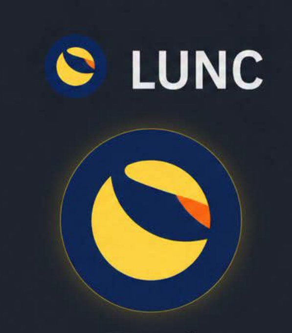 The LUNC (Terra Luna Classic) logo displayed on a dark background, featuring a yellow crescent moon shape with orange accents inside a dark blue circle.