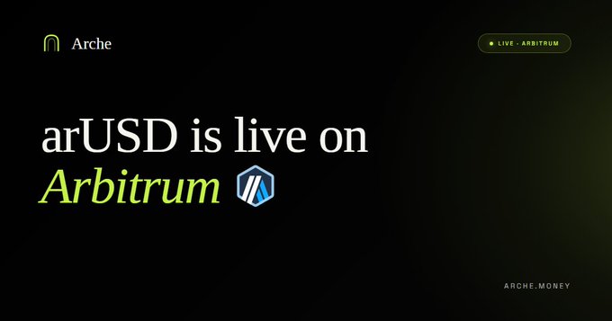 The image features an advertisement for a cryptocurrency called Arbirtum. The text "arUSD is live on Arbitrum" is displayed, indicating that the website is now accessible through this new cryptocurrency. The website's URL is also shown at the bottom of the image.
