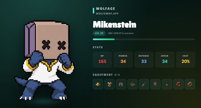 The image features a screenshot of a video game screen displaying gameplay statistics about an avatar named Mikestone from Wolfage. The character has a brown body, black and white head with crossed eyes, and is wearing a blue jacket. Mikestone's total experience points are 3,065, his health is currently at 35, and he has 1 hit for a power boost of 155. In addition to these statistics, there is an MP3 audio file located below the avatar image that contains background music suitable for gaming experiences.