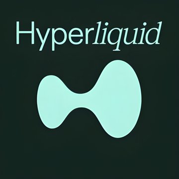 A dark logo screen displays "Hyperliquid" in light teal text above a stylized mint-green waveform/droplet symbol.