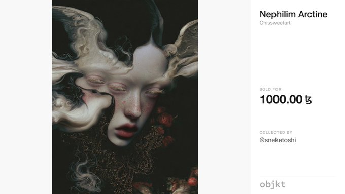 Digital artwork titled 'Nephilim Arctine' by Chisssweetart, sold for 1000.00 t on objkt.com.