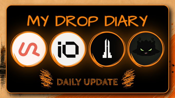 A graphic titled 'MY DROP DIARY DAILY UPDATE' featuring four circular icons representing various apps or games, including one that looks like a black cat character.