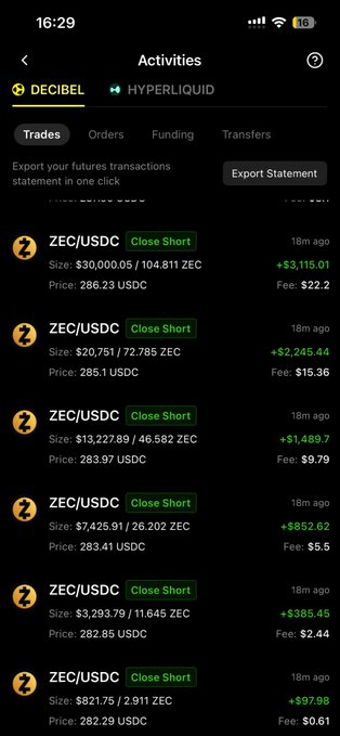 The image shows a phone screen displaying various cryptocurrency trading information, including prices and details of transactions. The text on the screen reads "Not bad!! Circulating my profits on @useTria while also earning @DecibelTrade points. we built Tria so that we can easily use our profits in our daily life." This message is related to the post about trading cryptocurrencies, as it highlights how the user has been using their profits from cryptocurrency transactions and shares this information with others through social media platforms like Twitter or Instagram.