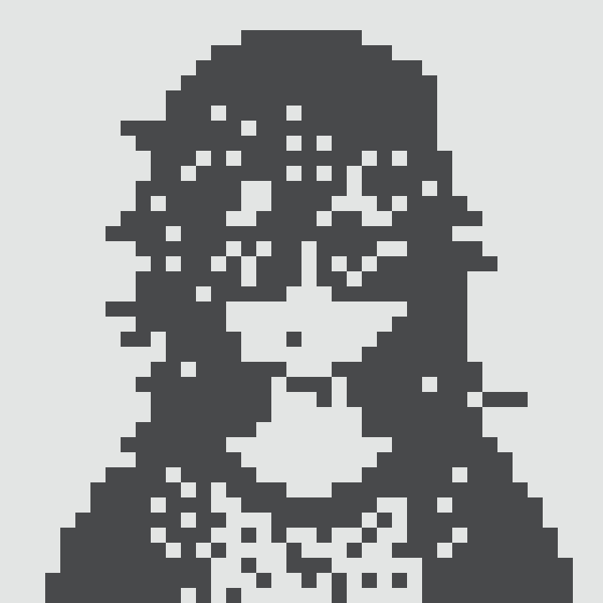 A dark pixelated silhouette of a person against a white background, with scattered pixel patterns obscuring facial features.