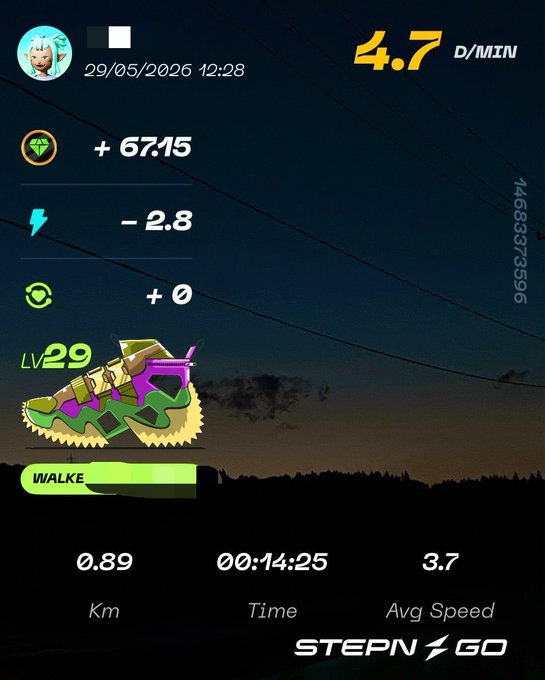The image shows a fitness tracking app with a screen displaying various data about a walker's progress, including their speed, distance traveled, and calories burned. The app also has an icon of a shoe for the user to wear while walking. The post is titled "Stepn Go" and provides information on how to use the app and track one's fitness goals.