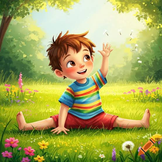 The image features a young boy sitting cross legged on the grass with his arms raised high in the air. He appears to be waving at someone or something off-camera, possibly indicating that he's happy or excited about something. In the background of the image, there are flowers and trees, creating a beautiful outdoor setting for this scene. The post discussing Morning Day X Family Community strength seems to be related to the boy in the image, as it highlights the importance of community engagement and how it can contribute to the growth and success of an ecosystem or organization.