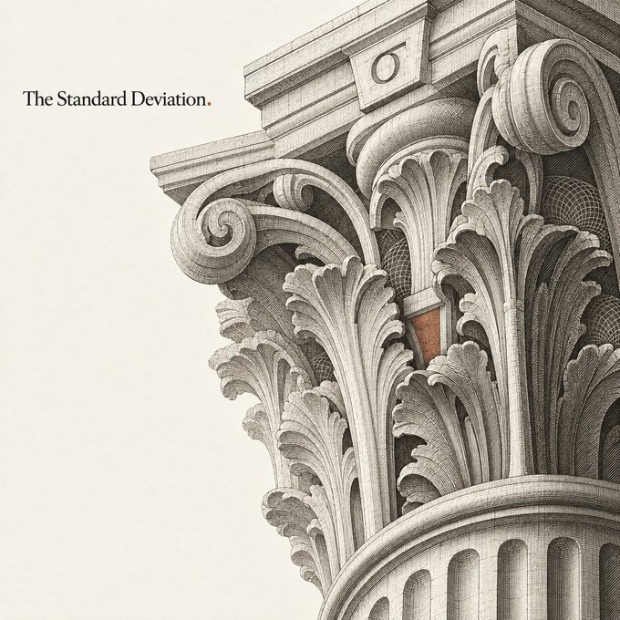 A detailed architectural illustration of an ornate column capital featuring Acanthus leaves, with the text 'The Standard Deviation.' in the upper left.