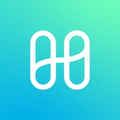 A simple white intertwined 'H' or infinity-style logo on a green-blue gradient background.