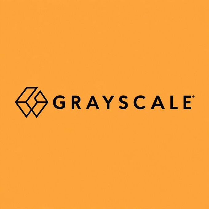A logo on an orange background featuring a geometric cube icon next to the text 'GRAYSCALE'.