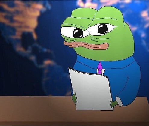 The image features the iconic green Pepe the Frog character dressed in a blue suit with a purple tie, sitting at a desk while reading a piece of paper, set against a backdrop of Earth from space. This editorial cartoon-style illustration serves as a visual header for "The Daily Degen" crypto newsletter, with the well-known meme character Pepe often used in cryptocurrency communities representing the casual, internet-culture tone of the report covering BTC, COIN, AAVE, and other crypto assets.