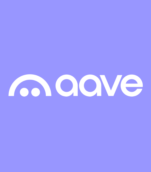 The Aave logo, featuring a stylized face and the word "aave" in white text on a purple background.