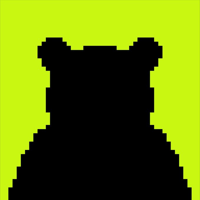 A minimalist pixel-art style silhouette of a character with bear-like ears in black against a bright yellow-green background.