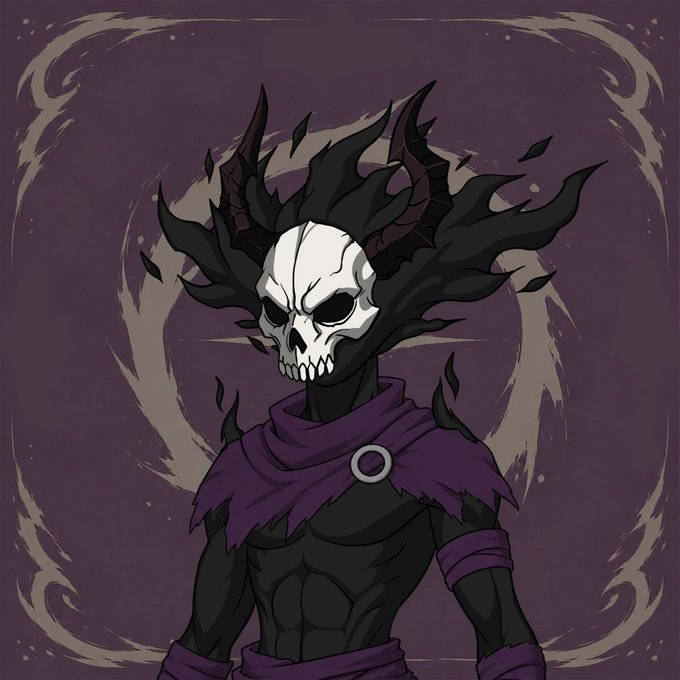A sinister skull-faced figure with dark, flame-like horns and a tattered purple cloak stands against a deep purple background, matching the dark fantasy aesthetic of the "Robinhood" NFT collection giveaway offering 5 guaranteed spots and 10 whitelist spots from a free mint of 3,333 pieces.