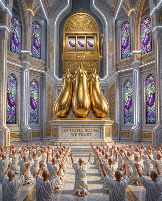 urns of gold and purple, with "Book" inscribed above them, are displayed on a pedestal in a grand room with stained glass windows.