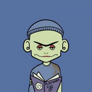 The image features a cartoon character, possibly a boy or a girl, wearing a blue shirt with an open book in their hands. The character appears to be reading the book while standing against a blue background. The caption of the image includes some text that reads "BURNOUTS BITCOIN ORDINALS 2222 post bullrun survivors documentary WL Freemint FCFS + Public: a gallon June 8 • 3 PM UTC Launchpad @ordinalgenesis Collabs burnouts tomorrow we re cooked lets". This suggests that the character might be participating in an online book discussion or reading about burnout, as indicated by the text.