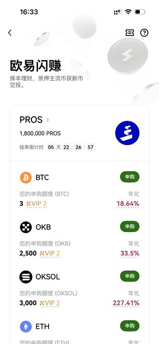The image presents an overview of cryptocurrency trading on OKX Flash Earn with the current rates set by different cryptocurrencies. One of the Bitcoin mining platforms, OKX Flash Earn, has just launched a risk-free mining event with a 1 hour headstart. The cryptocurrency market is highly unstable, and Bitcoin's rate of 18%M is now higher than ETH at 24%. PROS mining has also begun but has been off for 4 days. The rates for other cryptocurrencies like XRP have not yet been updated in the post, which mainly focuses on Bitcoin and Ethereum.