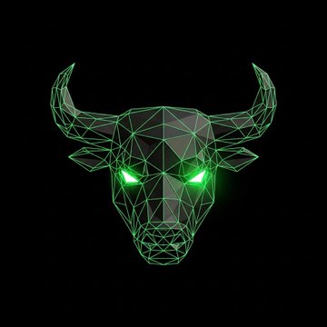 A neon green polygonal wireframe bull head with glowing eyes is displayed against a black background, symbolizing the $HBULL token and its bullish branding. The geometric, tech-inspired design visually reinforces the post's message of the $HBULL stakers receiving ANSEM rewards within the growing ANSEM ecosystem.
