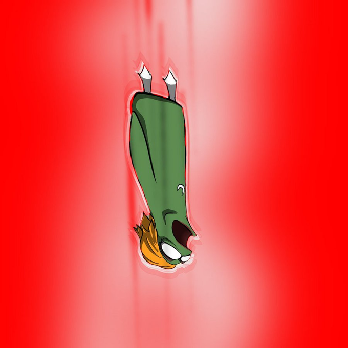 A cartoon character resembling Plankton from SpongeBob SquarePants dangles upside-down with a terrified expression against a red background. The image humorously illustrates the post's panic about Bitcoin reaching the $75k level, with the character appearing distressed about what's coming next for TBW.