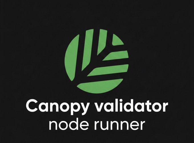 The image displays the Canopy Network logo—a green circular emblem with stylized leaf/branch patterns—alongside the text "Canopy validator node runner" on a black background. It visually reinforces the accompanying post's emphasis on Canopy's (@CNPYNetwork) role as reliable, behind-the-scenes infrastructure supporting network operations, aligning with the message that good infrastructure should quietly enable everything else to work better.