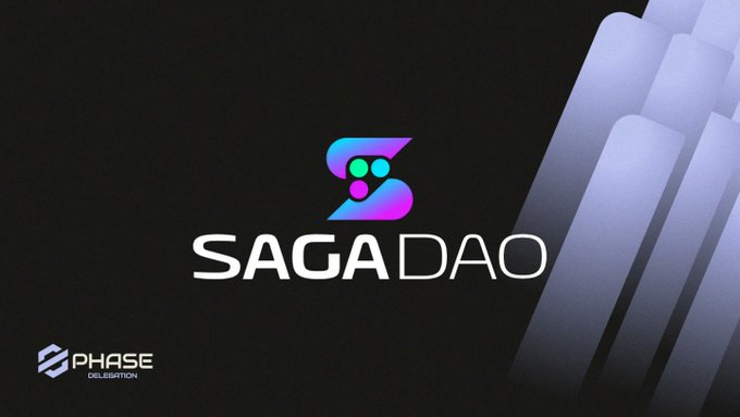 A digital graphic displays the 'SAGADAO' logo with a colorful gradient icon, alongside the 'PHASE DELEGATION' logo in the bottom left corner.
