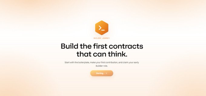 A webpage for 'Builder Journey' with the tagline 'Build the first contracts that can think' and a 'Starting...' button on a light gradient background.