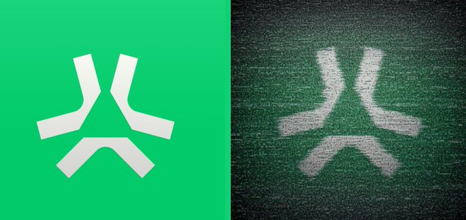 a green logo on the left and its dark textured counterpart on the right, both featuring a stylized star-like geometric design
