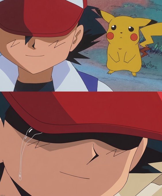 Ash Ketchum, the iconic Pokémon trainer, stares blankly ahead with a single tear rolling down his cheek while Pikachu looks on glumly behind him. The melancholic scene parallels the post's sentiment about proxy users quietly shifting away from centralized providers to decentralized networks like DePIN, capturing the bittersweet feeling of abandonment.