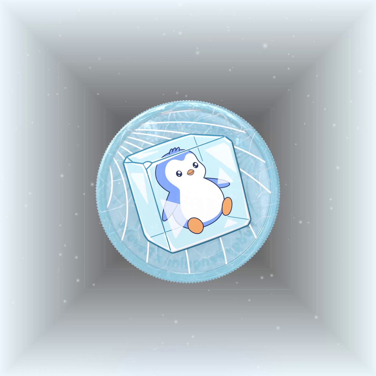 The image features a cute penguin sitting inside an ice cube. The penguin appears to be enjoying its time in the icy container, surrounded by small white dots that resemble snowflakes. The image also includes text elements such as "@pudgypenguins" and "@LilPudgys", which are likely related to the post about the penguin sitting inside an ice cube. Additionally, there is a reference to "Every SBT tells a story of participation, learning, and commitment to the community". This could be a connection between the image and the post's theme or message.
