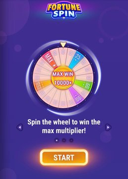The image displays a "Fortune Spin" game interface featuring a colorful prize wheel with a "MAX WIN 10000x" center, inviting players to spin for a max multiplier via a "START" button. This promotional screen visually reinforces the accompanying offer by showcasing the gambling mechanic used to potentially win the extra $100 bonus advertised in the post.