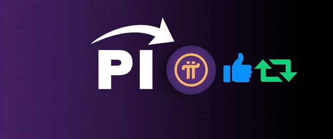 The image shows "PI" with an arrow pointing to a Pi Network (π) coin symbol, alongside thumbs up and exchange/shuffle icons, visually representing Pi being traded or exchanged. This illustrates the concept of a Pi DEX enabling direct peer-to-peer trading within the Pi ecosystem, supporting the post's message about self-sufficient on-chain utility.
