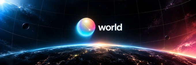A space-themed banner showing Earth from orbit with a colorful glowing orb and the word "world" in the center.