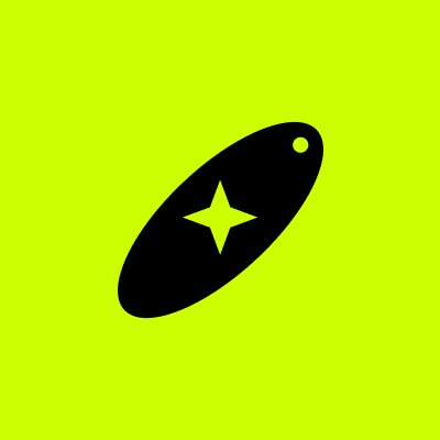 A bold black oval with a star and small circle is set against a bright yellow-green background. The stylized celestial-like logo visually aligns with the post's mention of a new crypto launchpad on the Robinhood Chain, suggesting an emblem or branding element tied to Family.fun.
