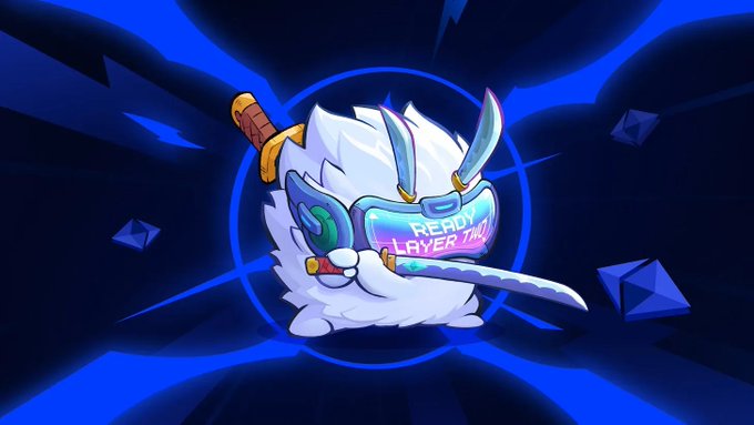 The image features a cartoon character with white fur, wearing glasses and holding a sword. The character appears to be in motion, possibly running or jumping. The background of the image is blue, which contrasts with the white fur of the character. There are several small objects scattered around the image, including a few cubes and some other shapes that could be considered as "things". These elements contribute to the overall composition of the image, creating an interesting visual effect. The post in question seems to be about a gaming session or a video game, possibly related to the character depicted in the image.