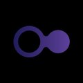 A purple and blue gradient logo depicting two connected circles resembling a stylized molecular bond on a black background.