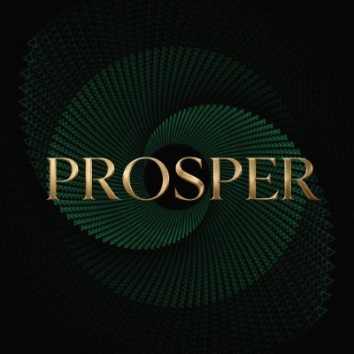 A gold "PROSPER" logo is displayed over a swirling green geometric background, representing the Prosper token ($PROS) ecosystem. The image aligns with the post's announcement of Genesis Season for Prosper, which is centered around a 1 million PROS reward pool and a multi-round trading competition.