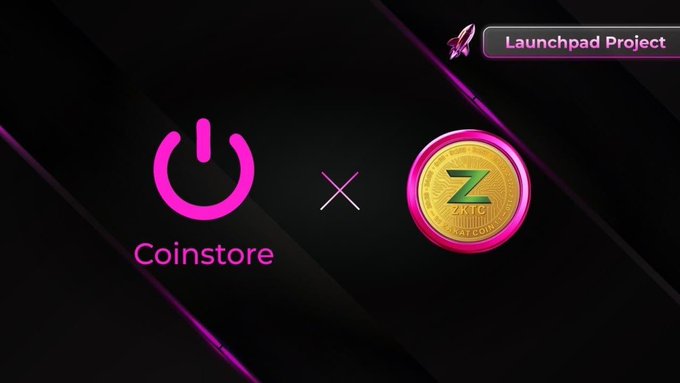 The image shows a "Launchpad Project" with Coinstore collaborating with Zakat Coin (ZKTC). This visual represents the partnership and the launch of ZKTC on Coinstore's platform, aligning with the post's announcement of Zakat Coin and its utility.