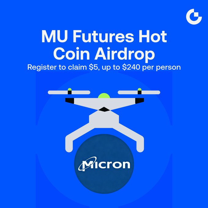 The image features a blue background with an advertisement for a cryptocurrency called "MUS Futures Hot Coin Airdrop". It encourages people to register for this future coin exchange, claiming them $5, up to $240 per person. The advertisement also highlights that they have a 100% guarantee for their claims and offers multiple options like the option of receiving 3 triple checks or even a free pool of trading pools.