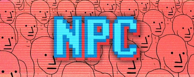 The image features a banner with the words "NPPC" written in blue letters, surrounded by a group of cartoon faces. The text appears to be a part of an advertisement or social media post related to a product or service. The focus is on the NPC character and his role in the market, emphasizing that it's time for people to send money to him as a response to the post.