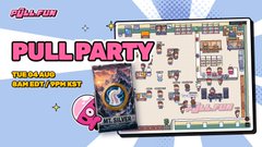 A promotional graphic for 'PULL PARTY' featuring the text 'NEW BOSS CAN EDIT MAP NFT' alongside various NFT character and map images.