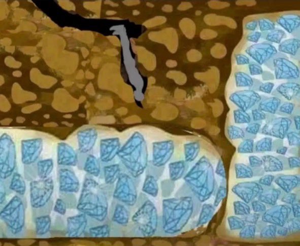 A stylized illustration shows a pale, snake-like creature slithering through a brown honeycomb-patterned cave, surrounded by piles of shimmering blue diamonds, symbolizing the crypto token $CATE and the "diamond hands" meme about not missing out on the asset.
