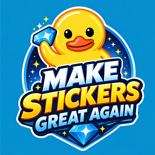 A cartoon duck holds a diamond above the bold text "MAKE STICKERS GREAT AGAIN," serving as a playful promotional graphic for the $MSGA/$GRAM token on the TON blockchain. The bright blue background and sticker-style design reflect the meme coin's branding shared alongside its contract address and DEX Screener chart link.
