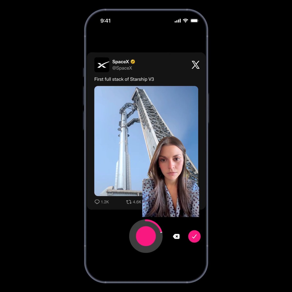 The image shows a smartphone screen with an app that allows users to take selfies, which are then sent as a reaction to a tweet posted by someone named "SEND". The user has chosen to include a photo of themselves along with their selfie in the reaction. This indicates that they want to share their experience or feelings about using the app and the hashtag #sendtag.