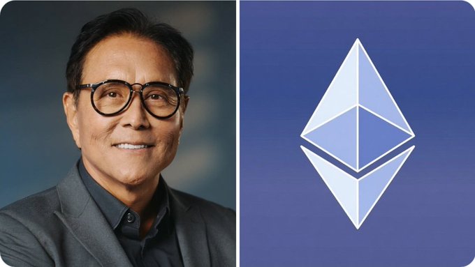 A portrait of Robert Kiyosaki, the personal finance author known for "Rich Dad Poor Dad," appears alongside the Ethereum ($ETH) logo, visually reinforcing his bullish prediction that ETH could reach $95,000 by mid-2027.