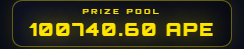 The image displays a glowing yellow barcode-like design on a dark background, likely representing a digital or NFT-themed graphic. It aligns with the celebratory post marking a 100k ApeCoin prize pool hosted on ApeChain and powered by $APE.